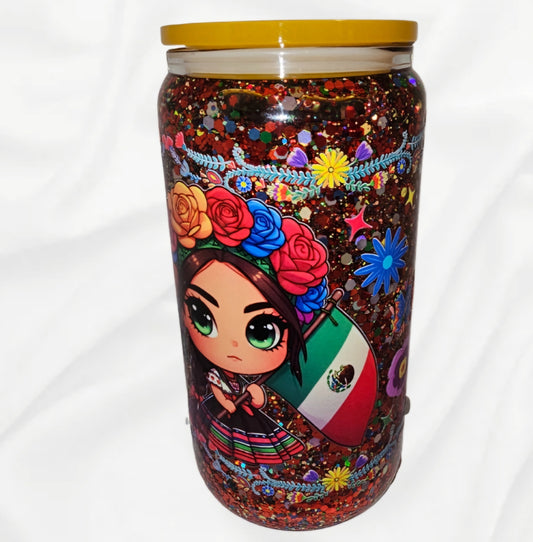Cute mexico glass cup 16oz